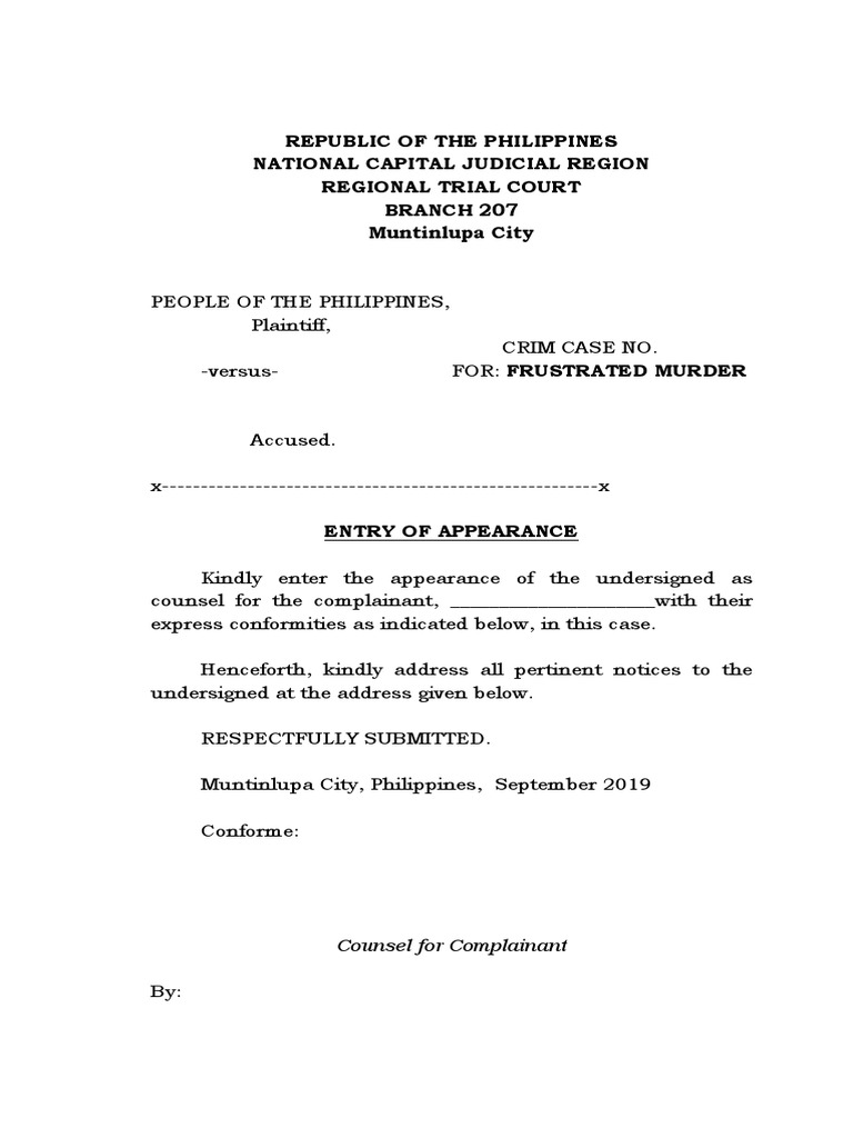 Entry of AppearanceSample PDF