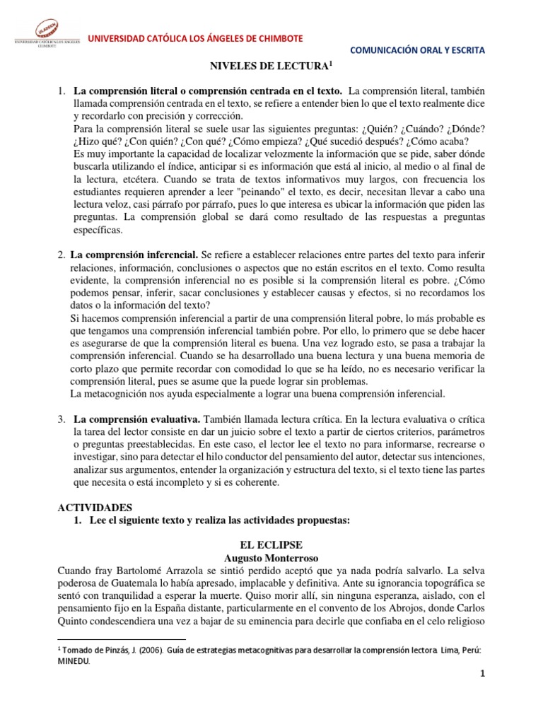 Niveles de Lectura | Descargar gratis PDF | Comprensión | Información