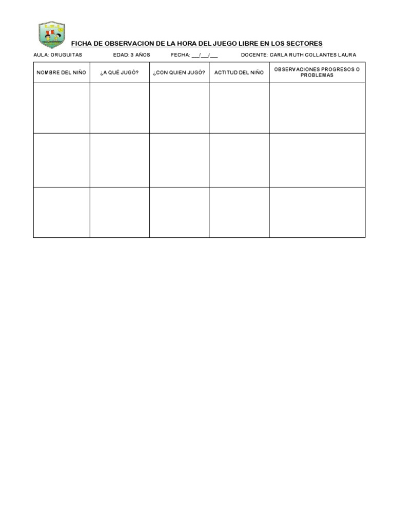 Ficha de Observacion de La Hora Del Juego Libre en Los Sectores | PDF ...