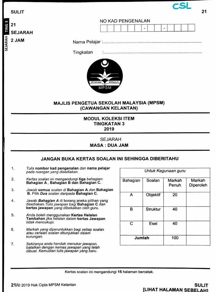 Contoh Soalan Kertas Sejarah Pt3