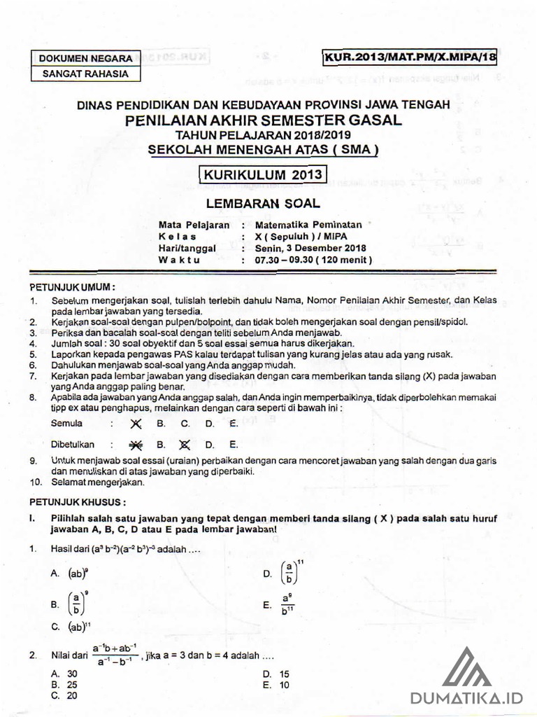 Soal Pas Matematika