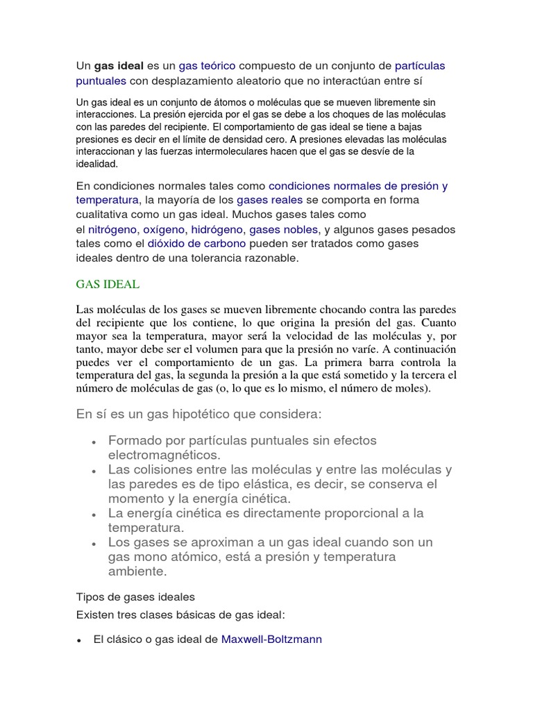 Características y leyes de los gases ideales | PDF | Gases | Mole (Unidad)