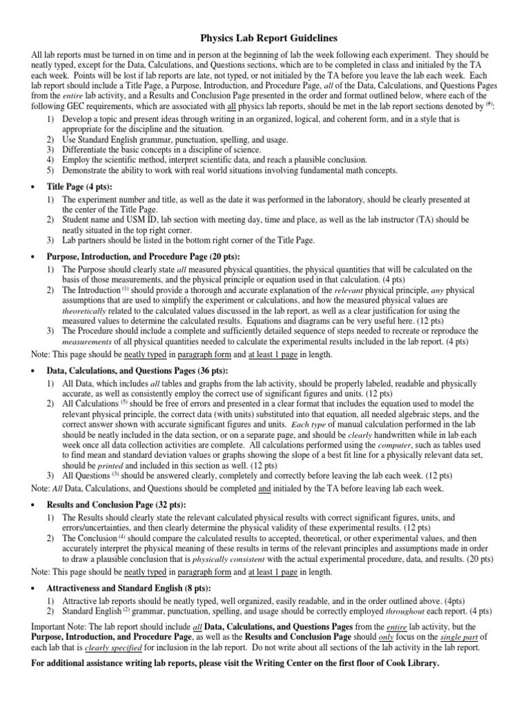 Physics Lab Report Guidelines PDF Significant Figures Measurement