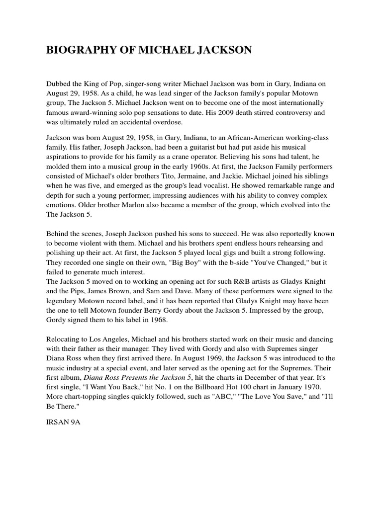 Biography of Michael Jackson | PDF | Motown | Rhythm And Blues
