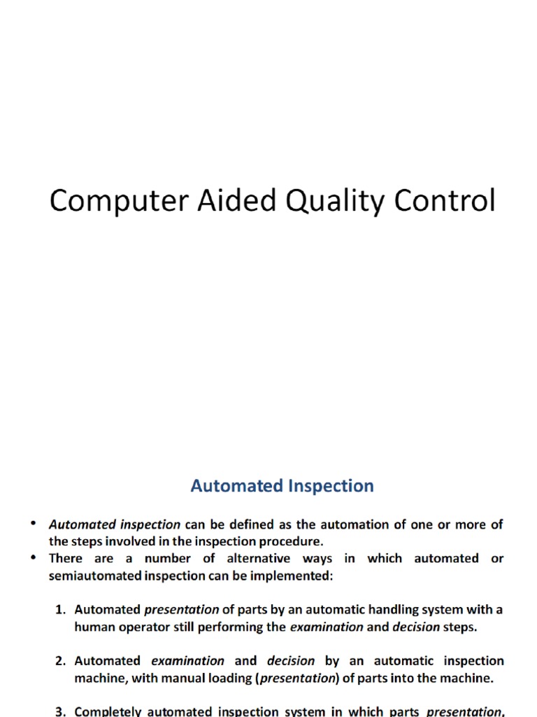 Computer Aided Quality Control PDF Optics Applied And