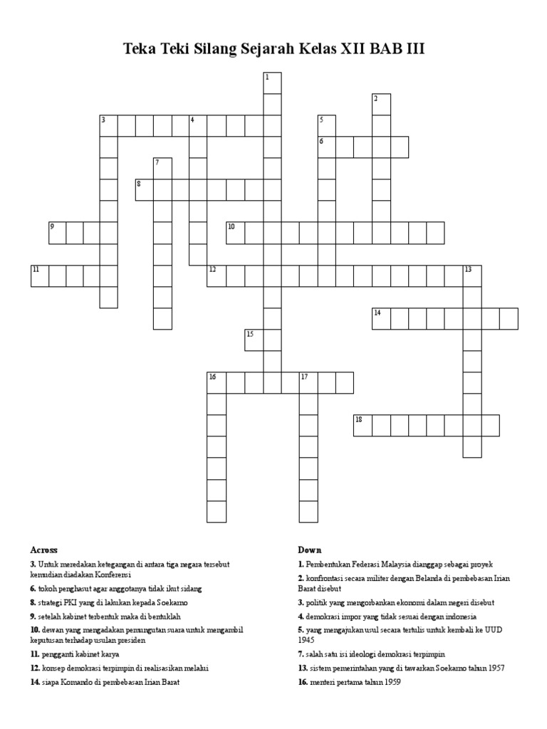 Teka Teki Silang Sejarah Kelas Xii Bab Iii2 Pdf