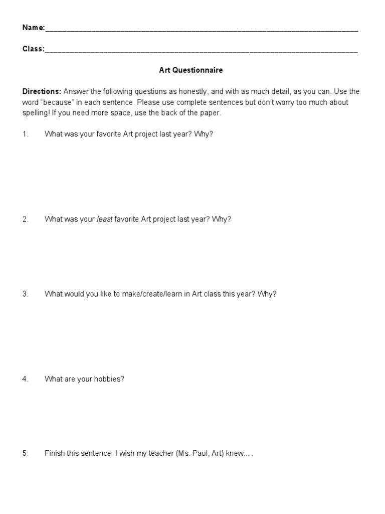 Artquestionnaire | PDF | Language Arts & Discipline