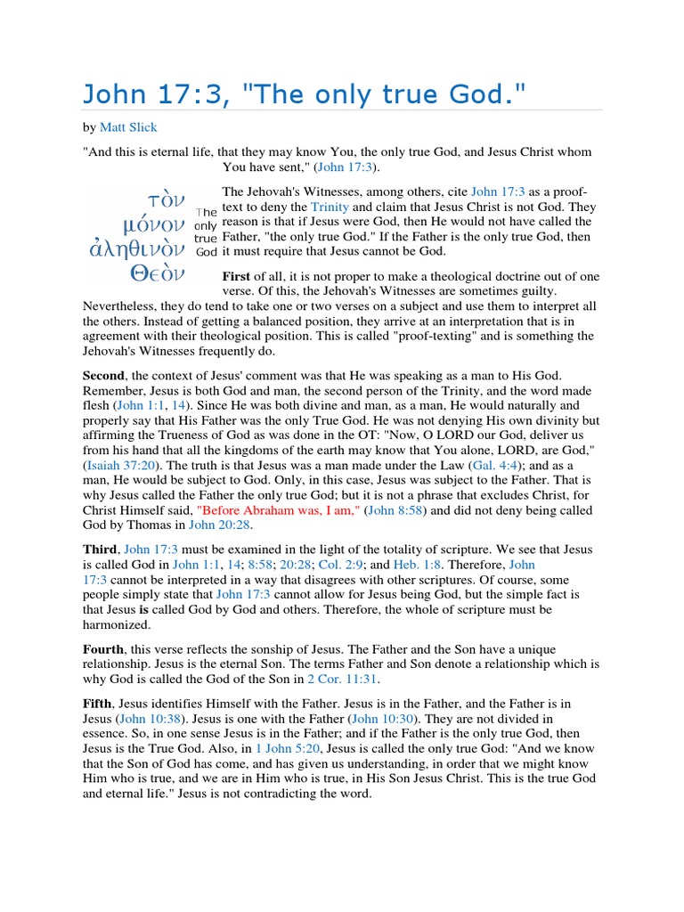 John 173, The Only True God | PDF | God The Father | Gospel Of John