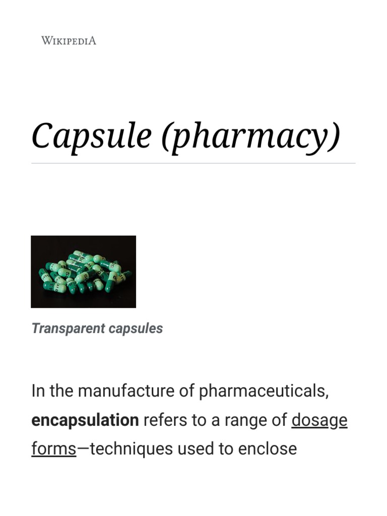 Capsule Pharmacy Wikipedia Healthcare Industry Chemical Substances