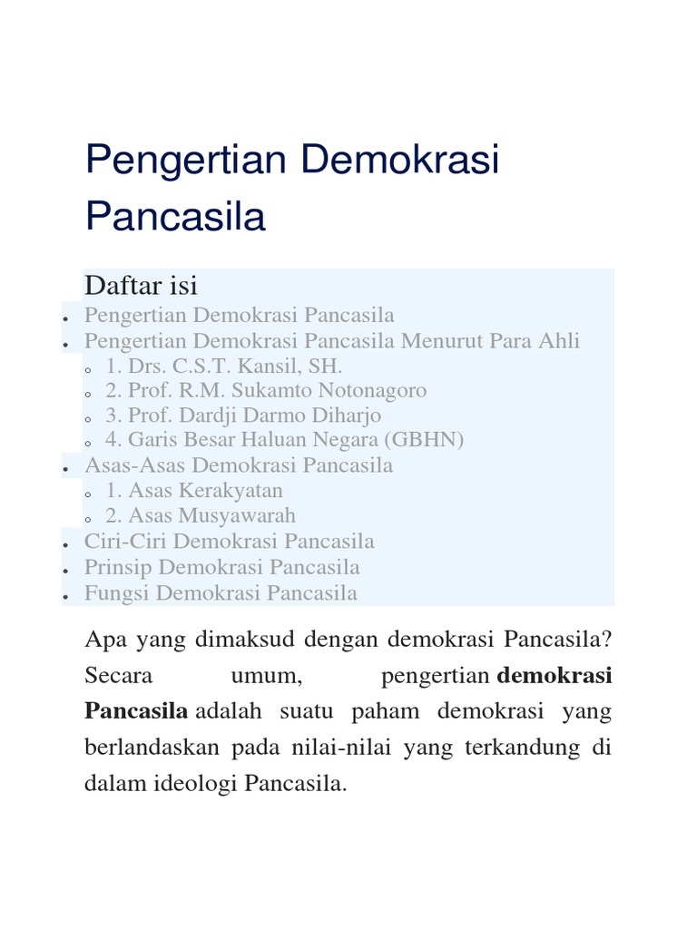 Pengertian Demokrasi Pancasila Daftar Isi