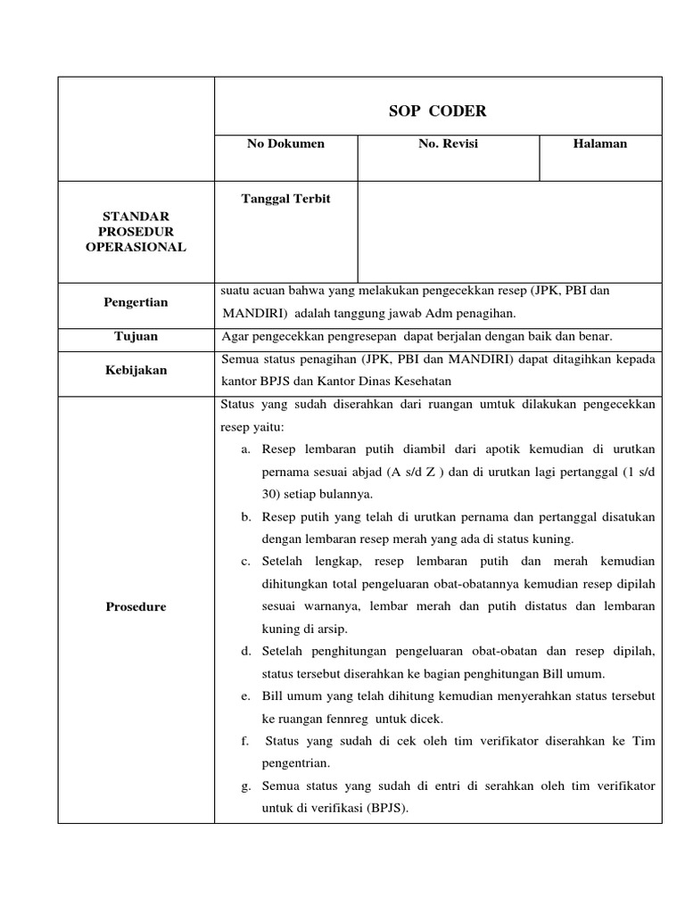 SOP Pengecekan Resep BPJS dan Penagihan | PDF