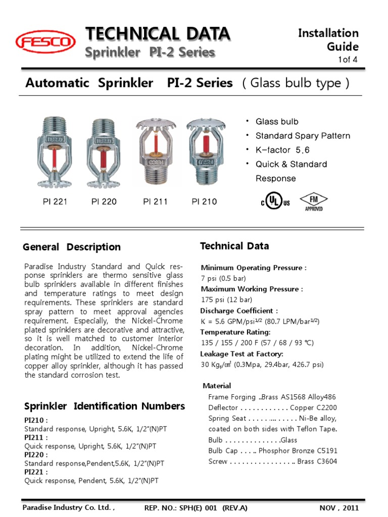 1. Sprinkler Technical Data Fire Sprinkler System Mechanical