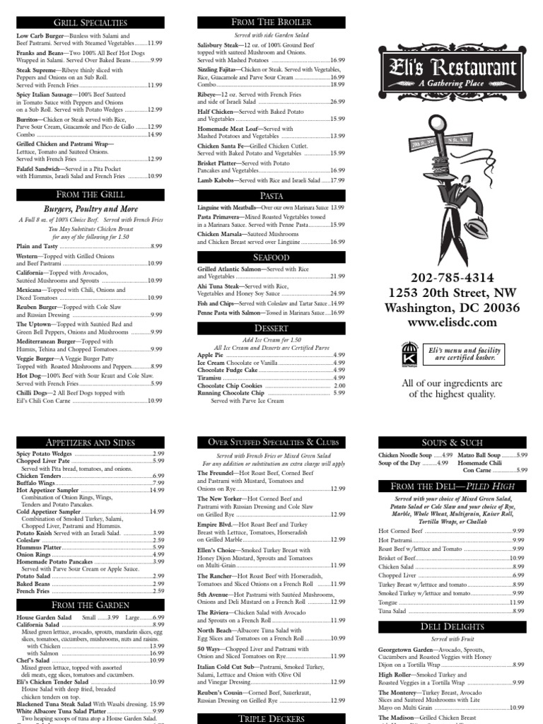 Eli's Menu | PDF | Salad | Hamburgers