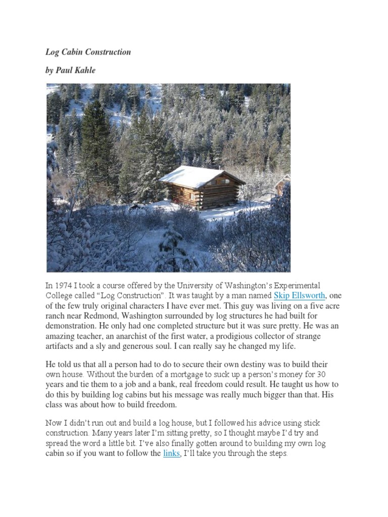 Log Cabin Construction Guide | PDF | Roof | Log Cabin