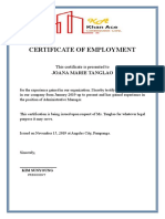 Certificate of Employment: Joana Marie Tanglao