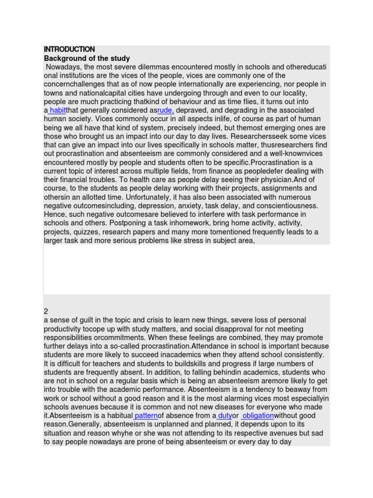 Impact of Procrastination and Absenteeism on Academic Performance | PDF ...