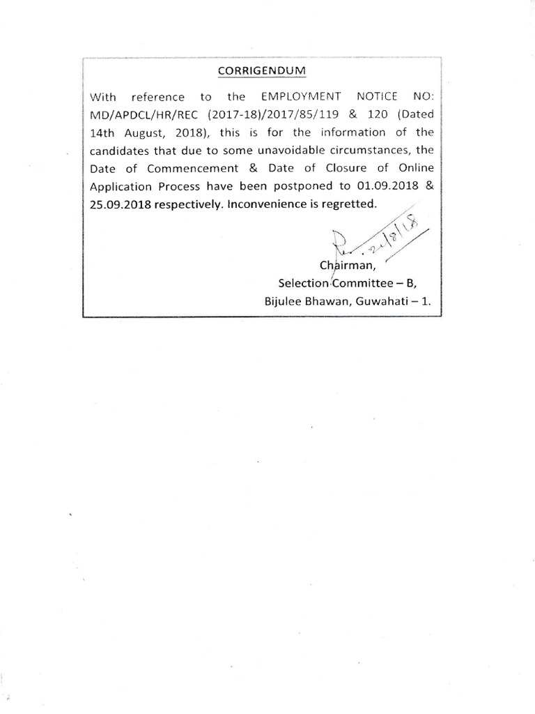 Postponement of Online Application Dates | PDF
