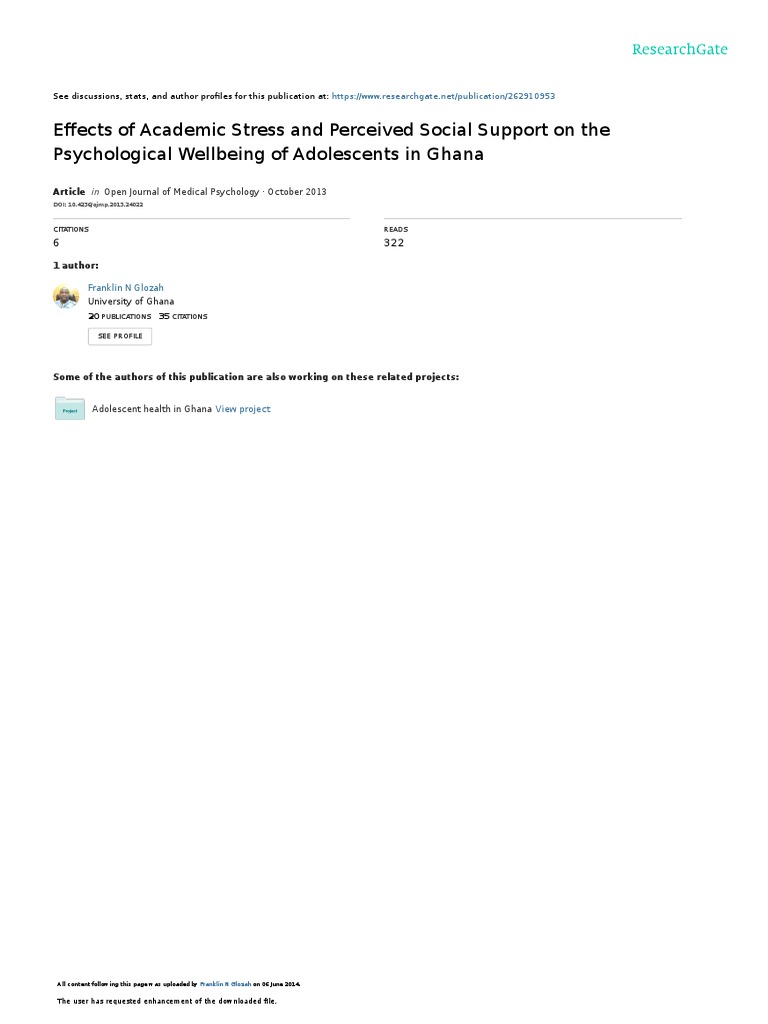 Effects of Academic Stress and Perceived Social Support On The ...