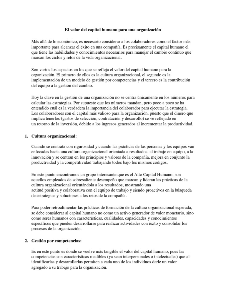 El Valor Del Capital Humano para Una Organización | PDF | Persuasión