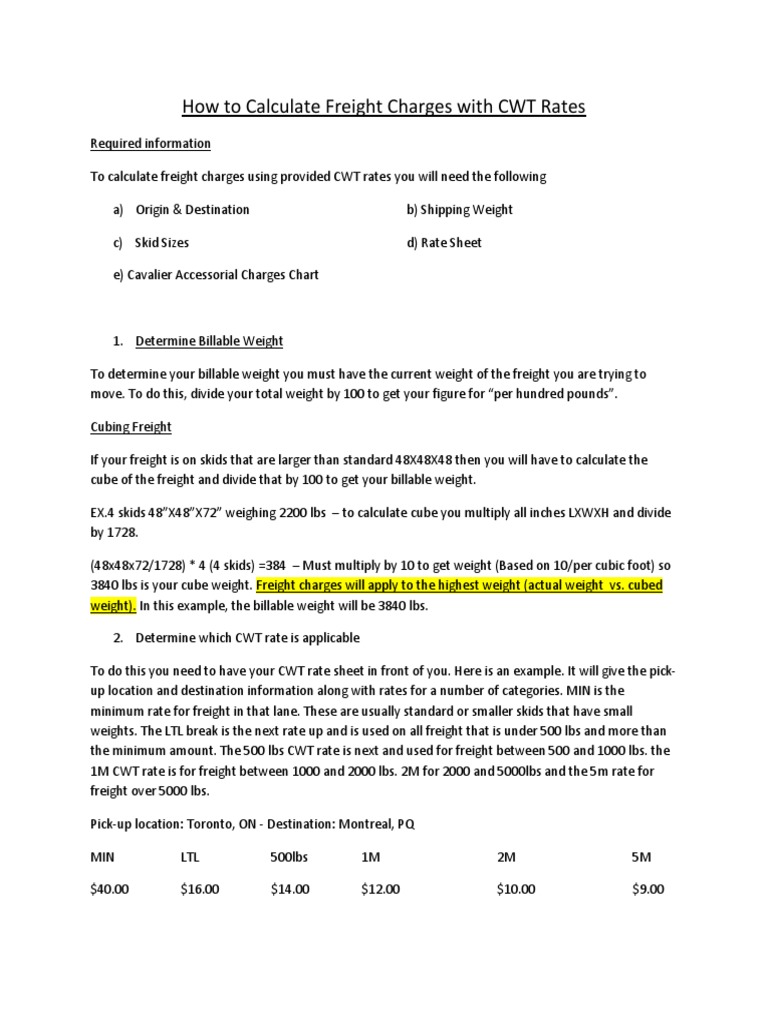 How To Calculate CWT Rates or Per Hundred Weight Rates PDF Cargo