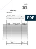 Container Pre-Booking Form: Requested By: Current Date: Request Date: Company Name