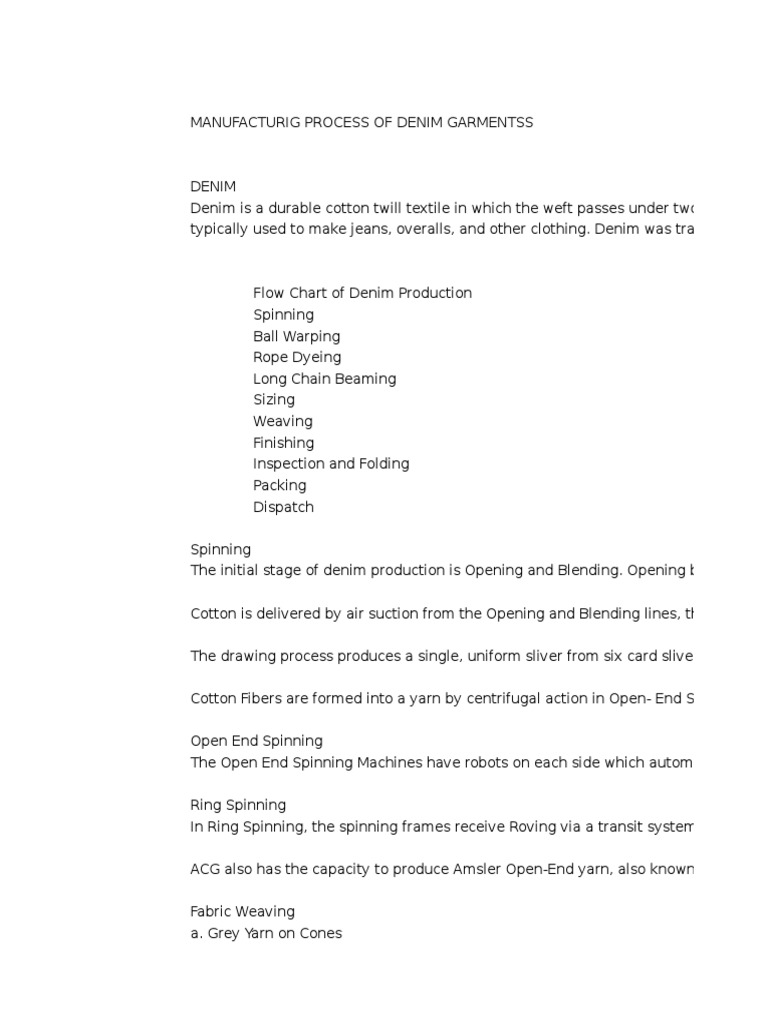 Denim - Process | PDF | Weaving | Spinning (Textiles)