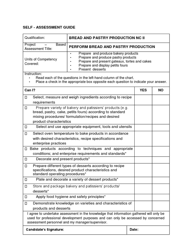 Assessing Bread and Pastry Making Skills A SelfEvaluation Guide for