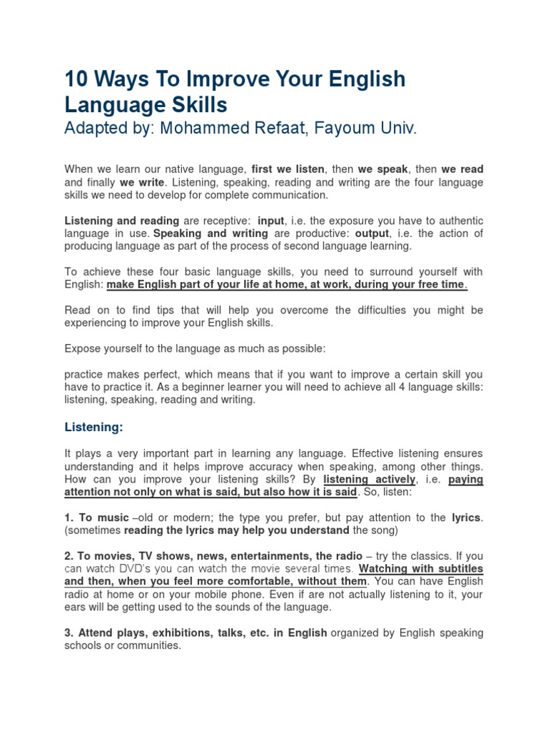 Improve Your English Eglish Pdf English Language Second Language