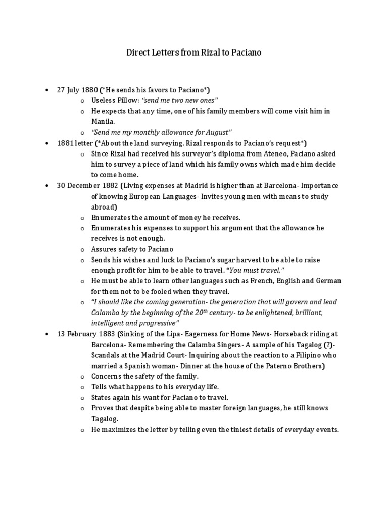 Rizal's Letters to Paciano: Financial Support | PDF | Tagalog Language