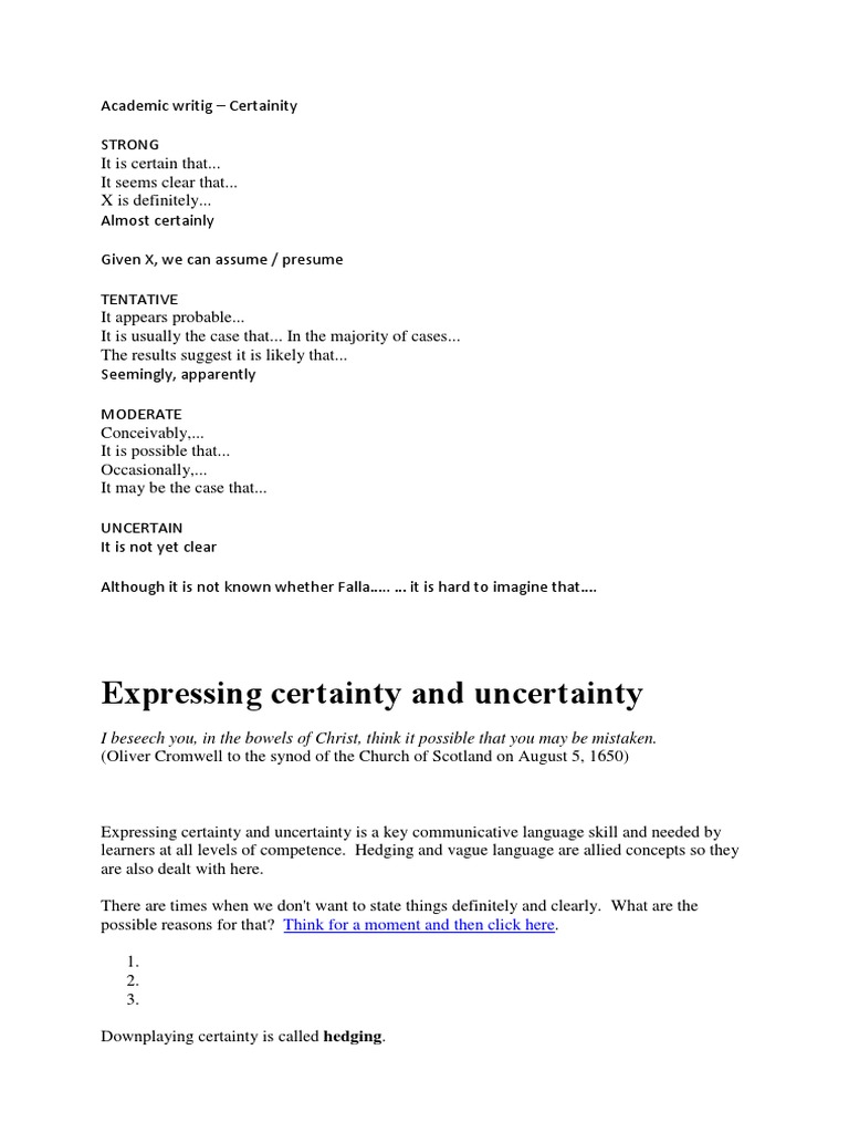 Academic Writtig - Certainity | PDF | Linguistics | Grammar