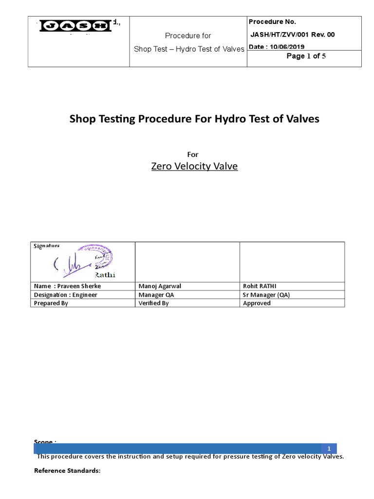 Hydro Testing Procedure ZVVJASHR0 PDF Valve Calibration