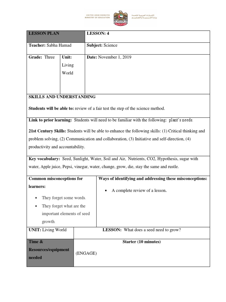 Seed Growth Lesson Plan for Grade 3 | PDF | Vocabulary | Lesson Plan
