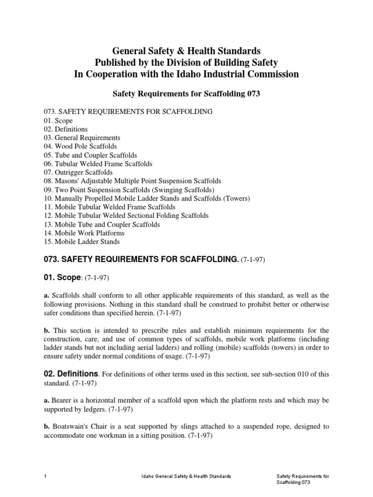 Scaffolding Safety Standards Overview | PDF | Scaffolding | Framing ...