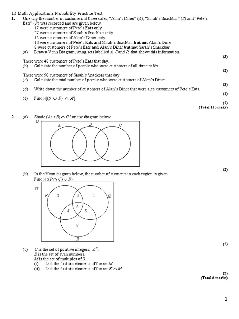 IB Math Applications Probability Practice Test: A B C U | PDF ...