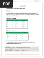 Question No.6 Write SQL Query For Sub Query, Nested Query. Subquery