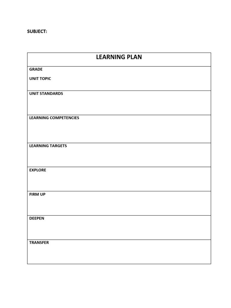 Grade Learning Plan Template | PDF
