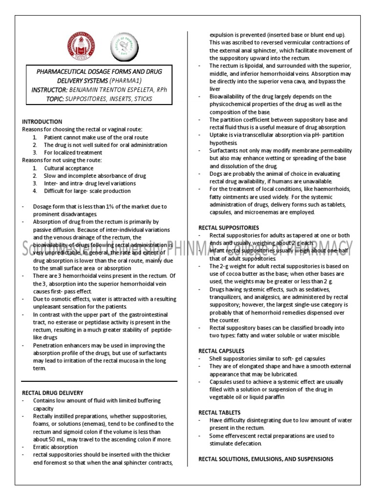 Suppositories Inserts Sticks | PDF | Rectum | Tablet (Pharmacy)