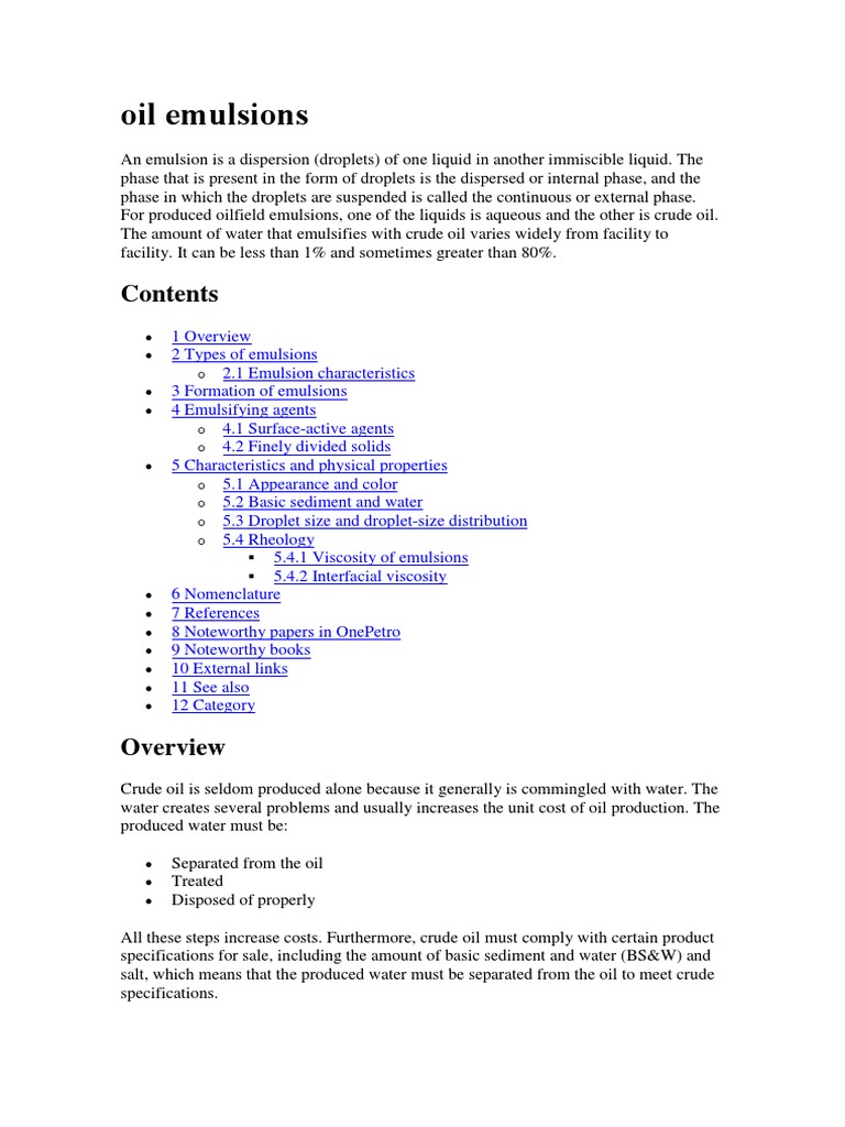 Oil Emulsions: - o - o o - o o o o | PDF | Emulsion | Petroleum