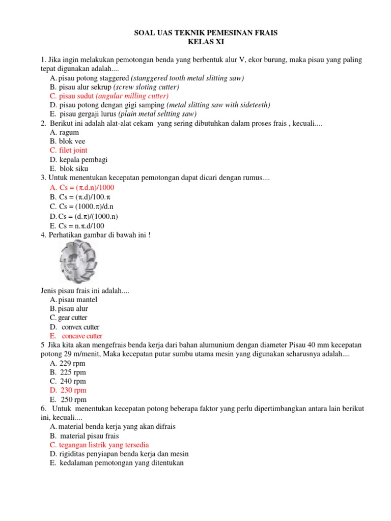 Soal Uas Teknik Pemesinan Frais