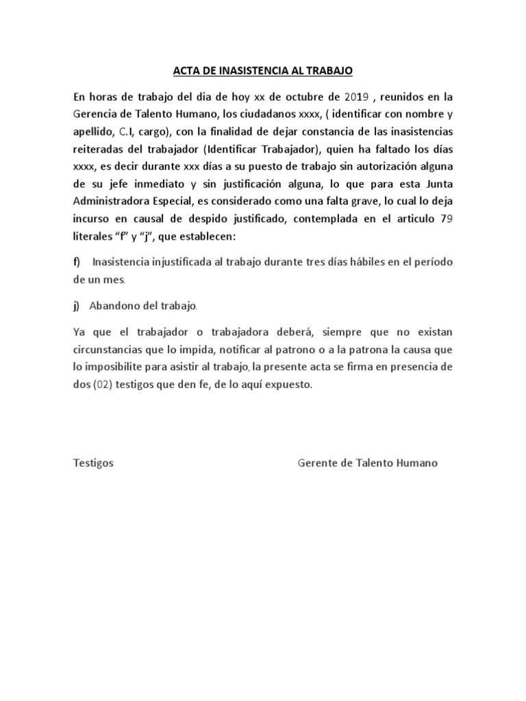 Acta de Inasistencia Laboral | PDF