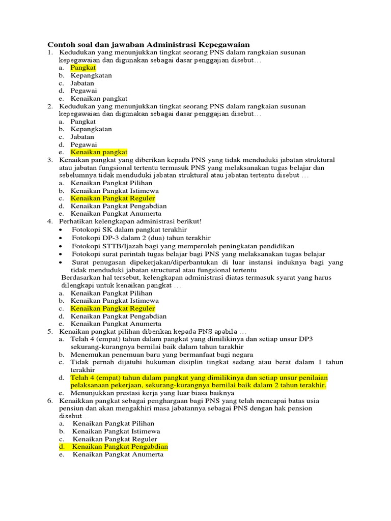 Soal Ujian Administrasi Kepegawaian / Contoh Soal Dan