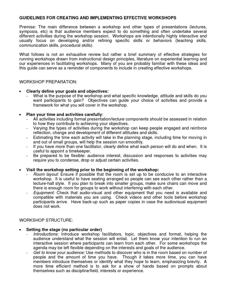 Effective Workshop Creation Guidelines | PDF | Brainstorming | Lecture