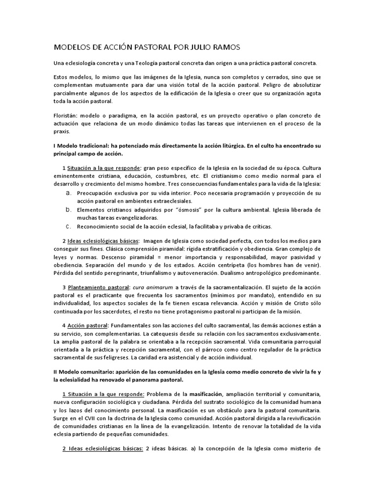 Modelos de Acción Pastoral en la Iglesia | PDF | Iglesia Católica ...