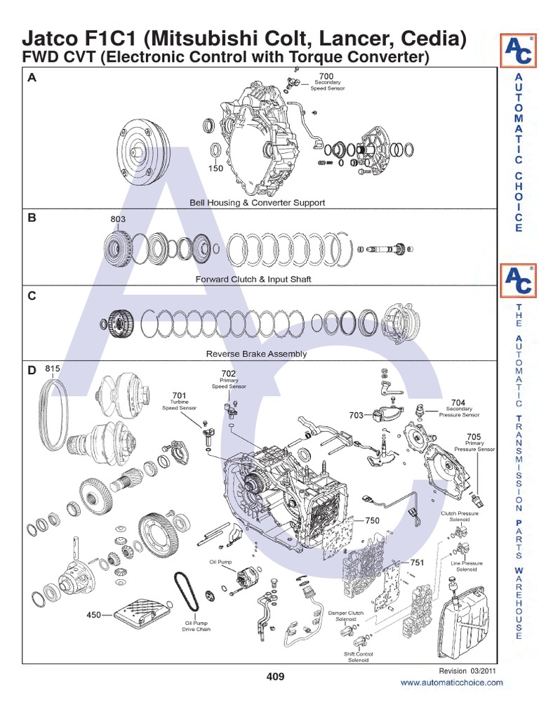 Jatco F1C1 Transmission Overhaul Kit Parts List and Identification Guide for Mitsubishi Colt