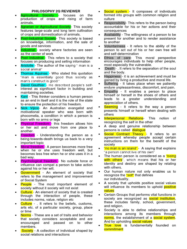 2nd Quarter Philo Reviewer Pdf Society Action Philosophy
