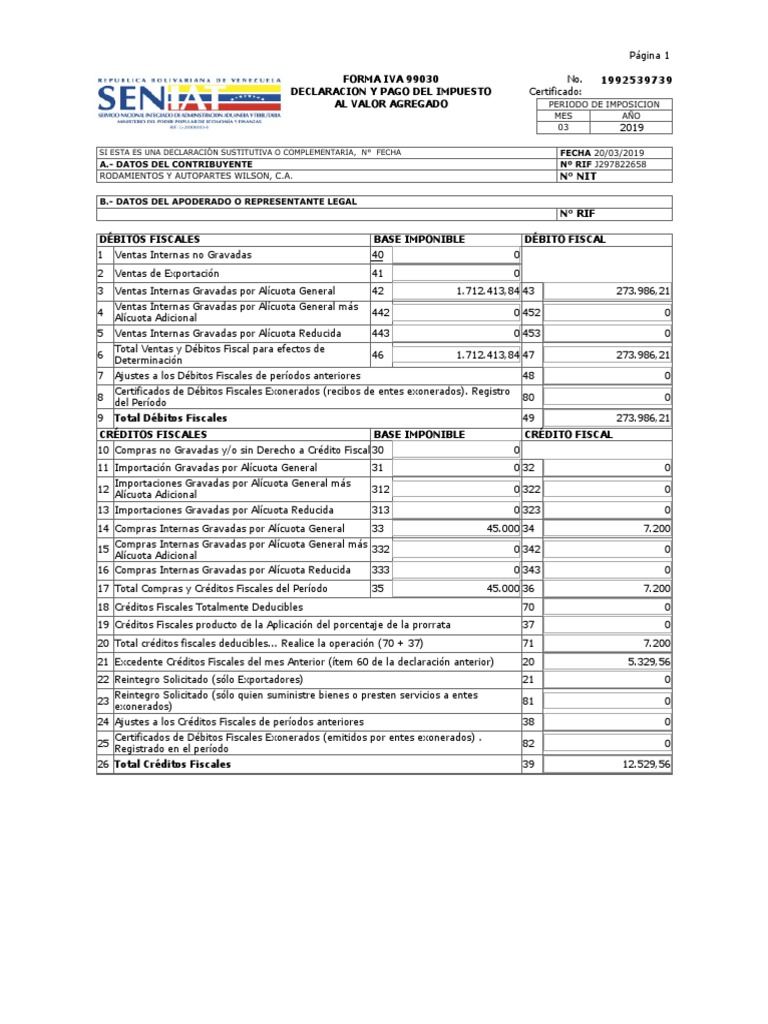 FORMA IVA 99030 Declaracion Y Pago Del Impuesto Al Valor Agregado | PDF ...