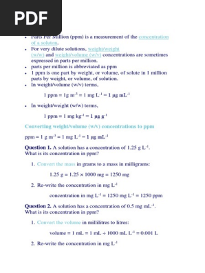 Ppm Calculation Molar Concentration Parts Per Notation