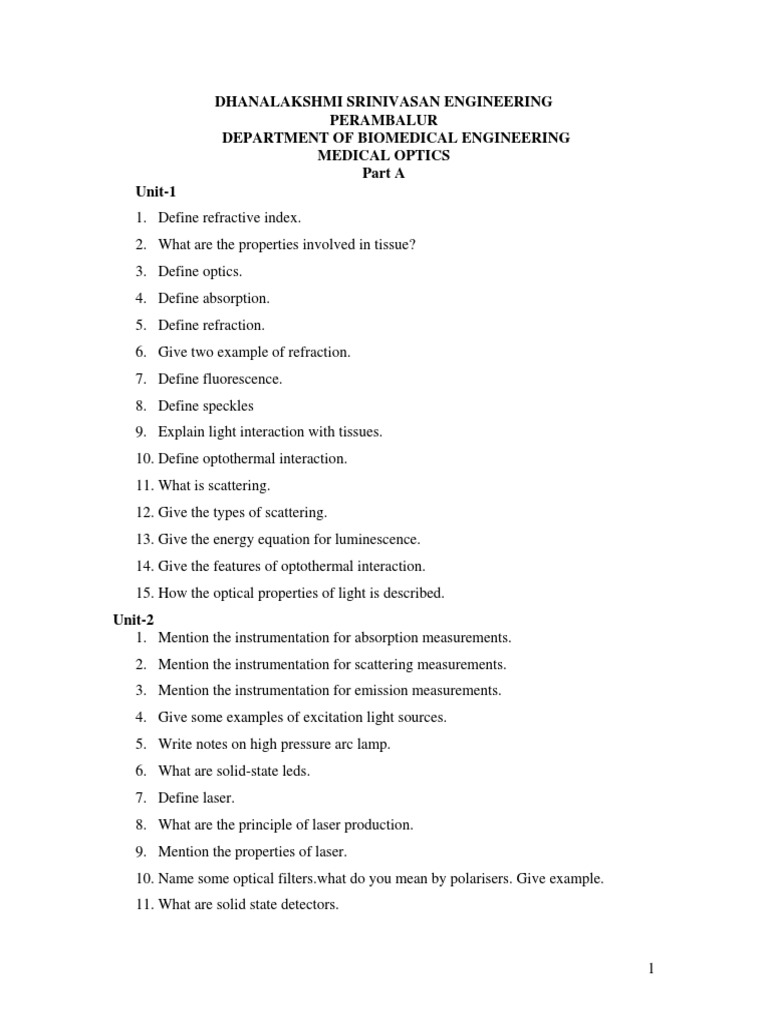 Medical Optics in Biomedical Engineering | PDF | Holography | Laser