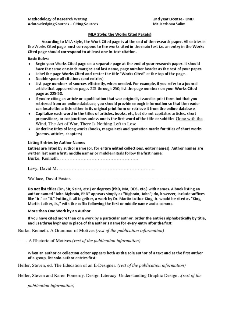 MLA Style The Works Cited Page | PDF | Citation
