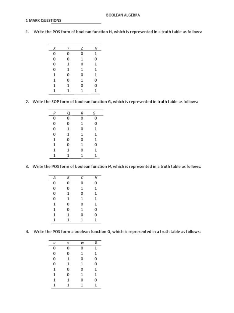 Boolean Algebra Questions and Solutions | PDF | Boolean Algebra ...